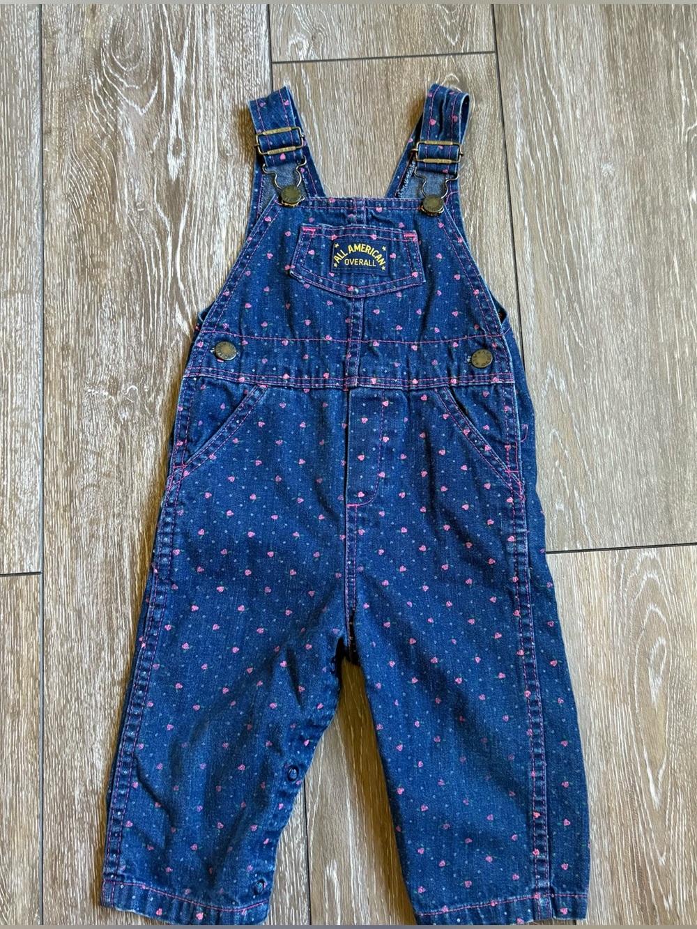 Vintage Health-tex All American Floral Denim Overalls 24M Made in USA Baby